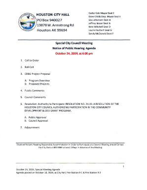 Houston City Hall Special Meeting Agenda