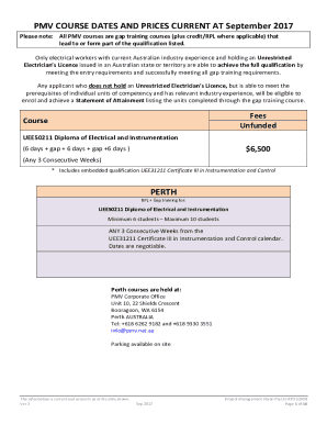 Pmv Course Dates and Prices