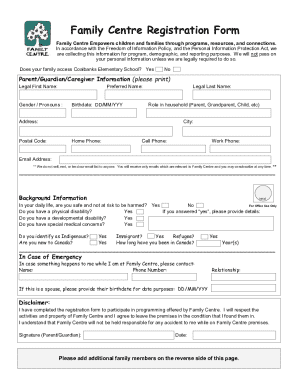 Family Centre Registration Form
