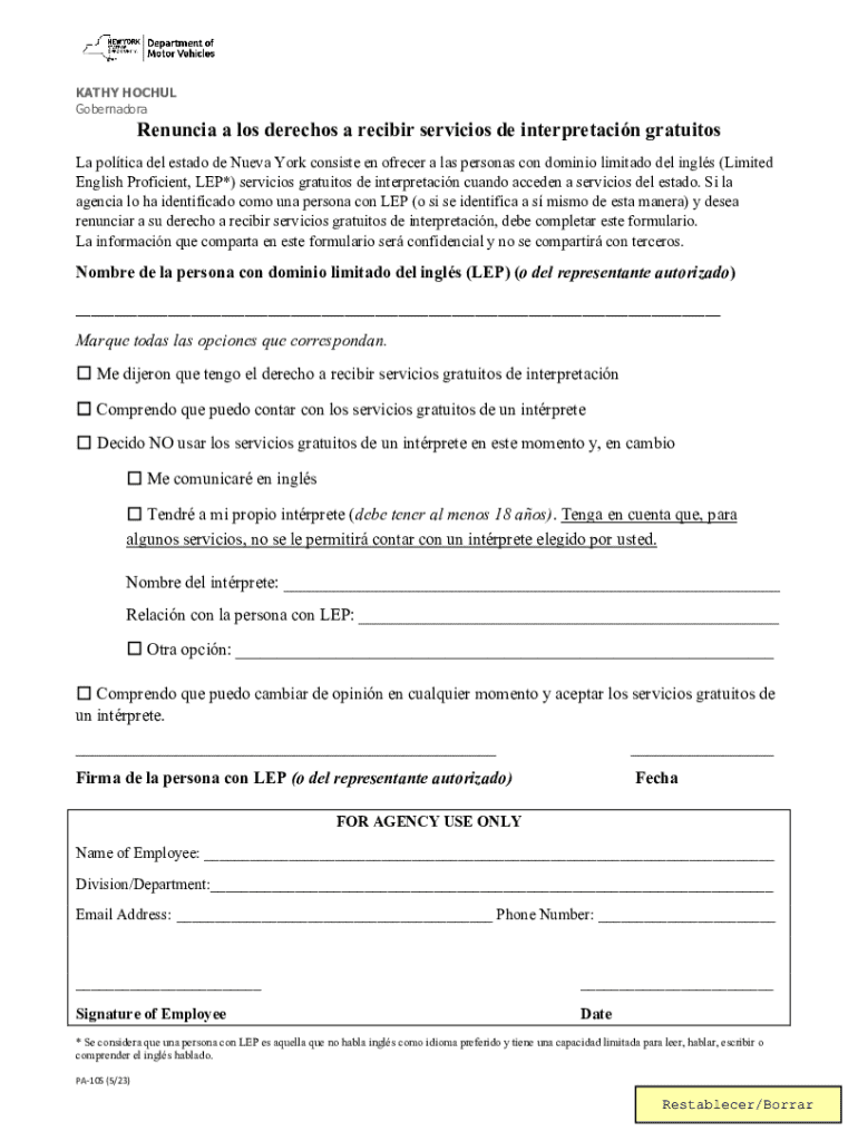 Renuncia a los derechos a recibir servicios de interpretacin gratuitos Renuncia a los Derechos de Re Preview on Page 1