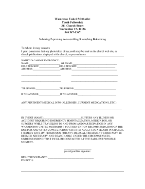 Youth Fellowship Medical Release Form