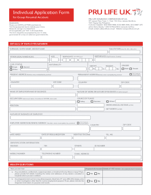 Personal Accident and PRUwellness Form: Complete the Form for
