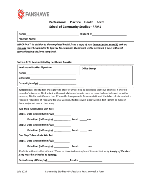 Professional Practice Health Form