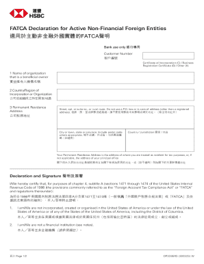 Fatca Declaration for Active Non-financial Foreign Entities