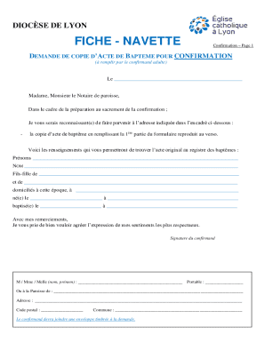 Un acte de baptme ou de confirmation - Diocse de Lyon