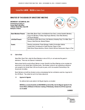 Central West Lhin Board Meeting Minutes