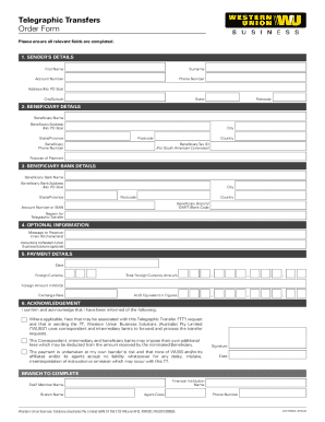 Telegraphic Transfers Order Form