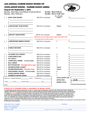 Parker Ranch Round-up Scholarship Rodeo Entry Form