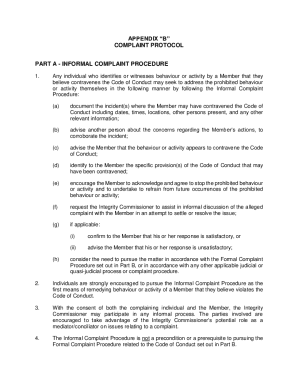 Appendix B Complaint Protocol: Code of Conduct