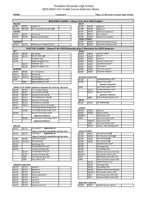 11th Grade Course Selection Sheet