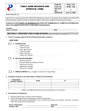 GLDD 965 Table Game Revision Request and Approval Form CRM F5A