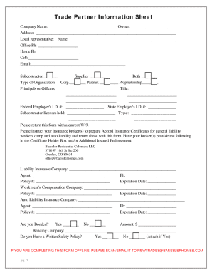 Trade Partner Information Sheet