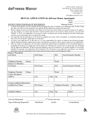Rental Application for Defreese Manor Apartments