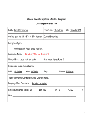 Confined Space Inventory Form