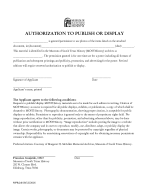 Authorization to Publish or Display