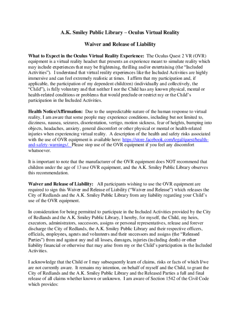 Fillable online a k smiley public library oculus virtual reality