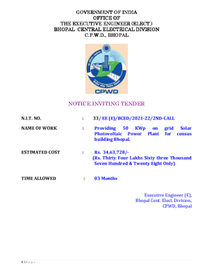 Notice Inviting Tender for Solar Photovoltaic Power Plant