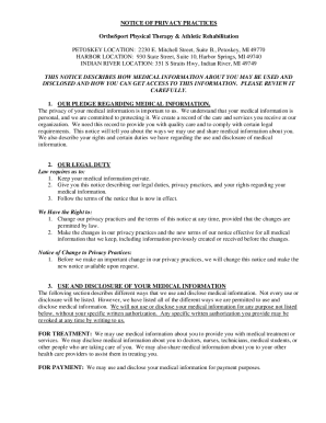NOTICE OF PRIVACY PRACTICES - Orthosport Physical Therapy