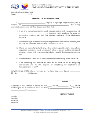 S.S. AFFIDAVIT OF NO PENDING CASE I