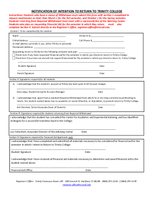 Notification of Intent to Return to Trinity College 20241011
