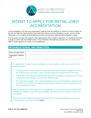 INTENT TO APPLY FOR JOINT REACCREDITATION