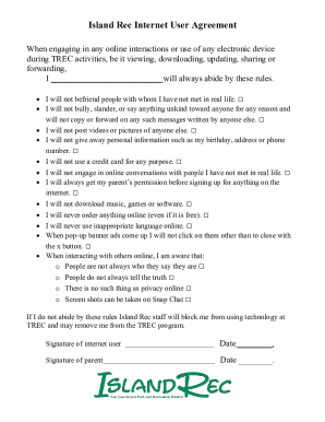 Island Rec Internet User Agreement