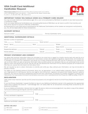 Visa Credit Card Additional Cardholder Request