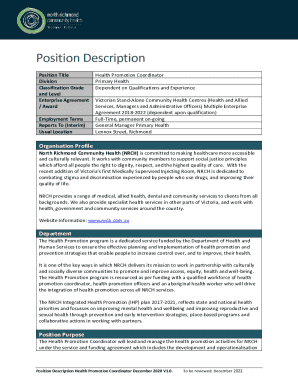 Health Promotion Coordinator Position Description