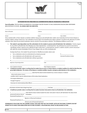 Authorization for Prescribed Self Administration and/or Possession of Medication