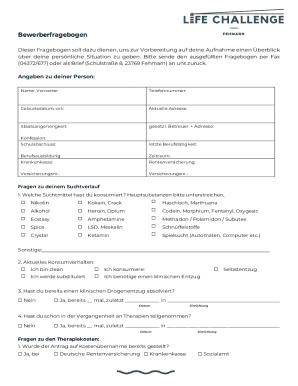 Dieser Fragebogen soll dazu dienen, uns zur Vorbereitung auf deine Aufnahme einen berblick
