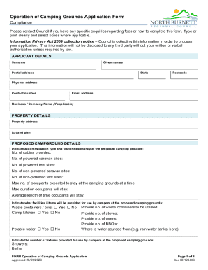 Operation of Camping Grounds Application Form