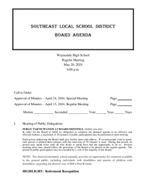 Southeast Local School District Board Agenda