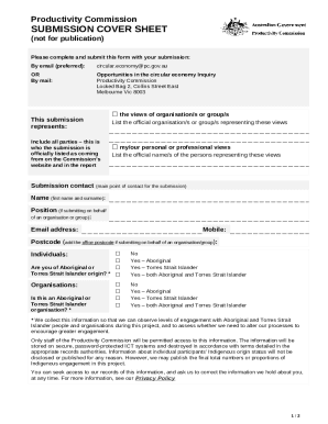 Productivity Commission Submission Cover Sheet