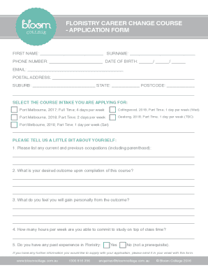 Floristry Career Change Course - Application Form