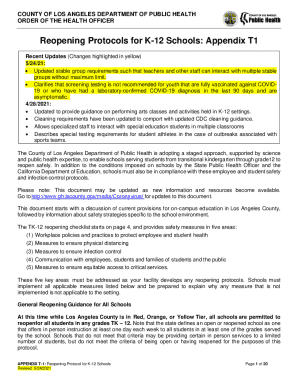 Protocol for K-12 Schools: Appendix T1 - City of San Fernando
