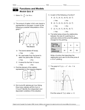Functions and Models Module Quiz B