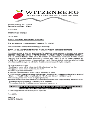 Request for a Formal Written Price Quotation