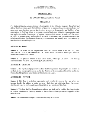 Tehachapi Post No 221 by-laws