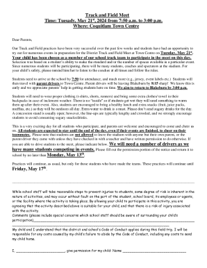 Track and Field Meet Permission Form
