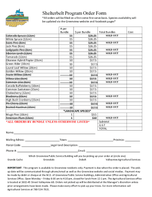 NOTICE OF DEADLINE for Shelterbelt Seedling Order Forms