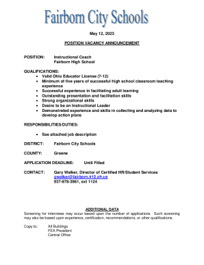 Instructional Coach Vacancy Announcement