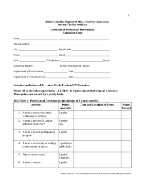 Certificate of Professional Development Application Form