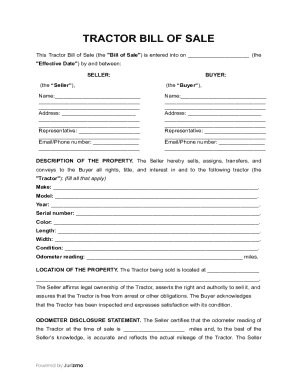 Juroform Bill of Sale for Tractor