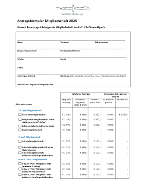 Hiermit beantrage ich folgende Mitgliedschaft im Golfclub Obere Alp e