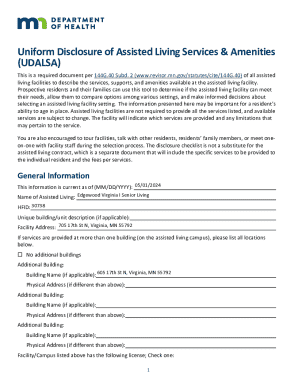 Uniform Disclosure of Assisted Living Services & Amenities (udalsa)