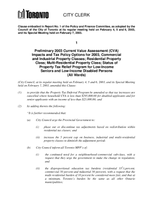 Preliminary 2003 Current Value Assessment (cva) Impacts and Tax Policy Options