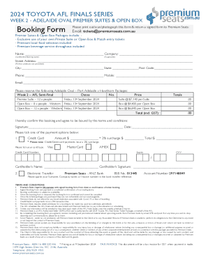 2024 Toyota Afl Finals Series Booking Form