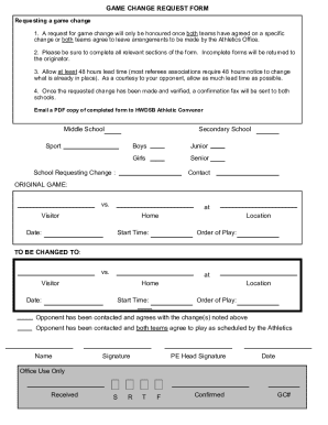 Game Change Request Form