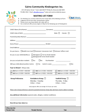 Waiting List Form
