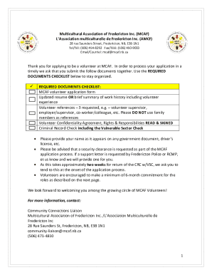 Mcaf Volunteer Application Form